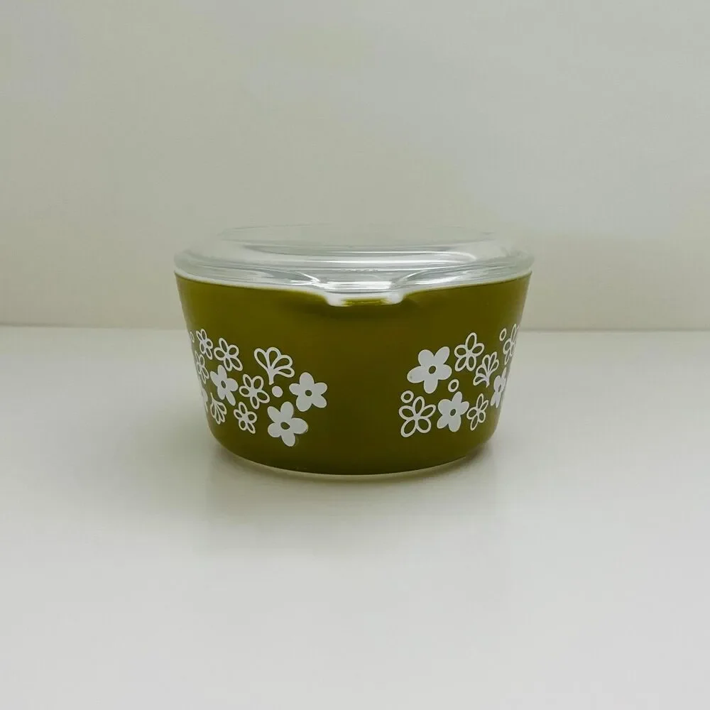 PYREX Green White Spring Blossom Crazy Daisy 473 Casserole Dish 1 Qt. With Lid